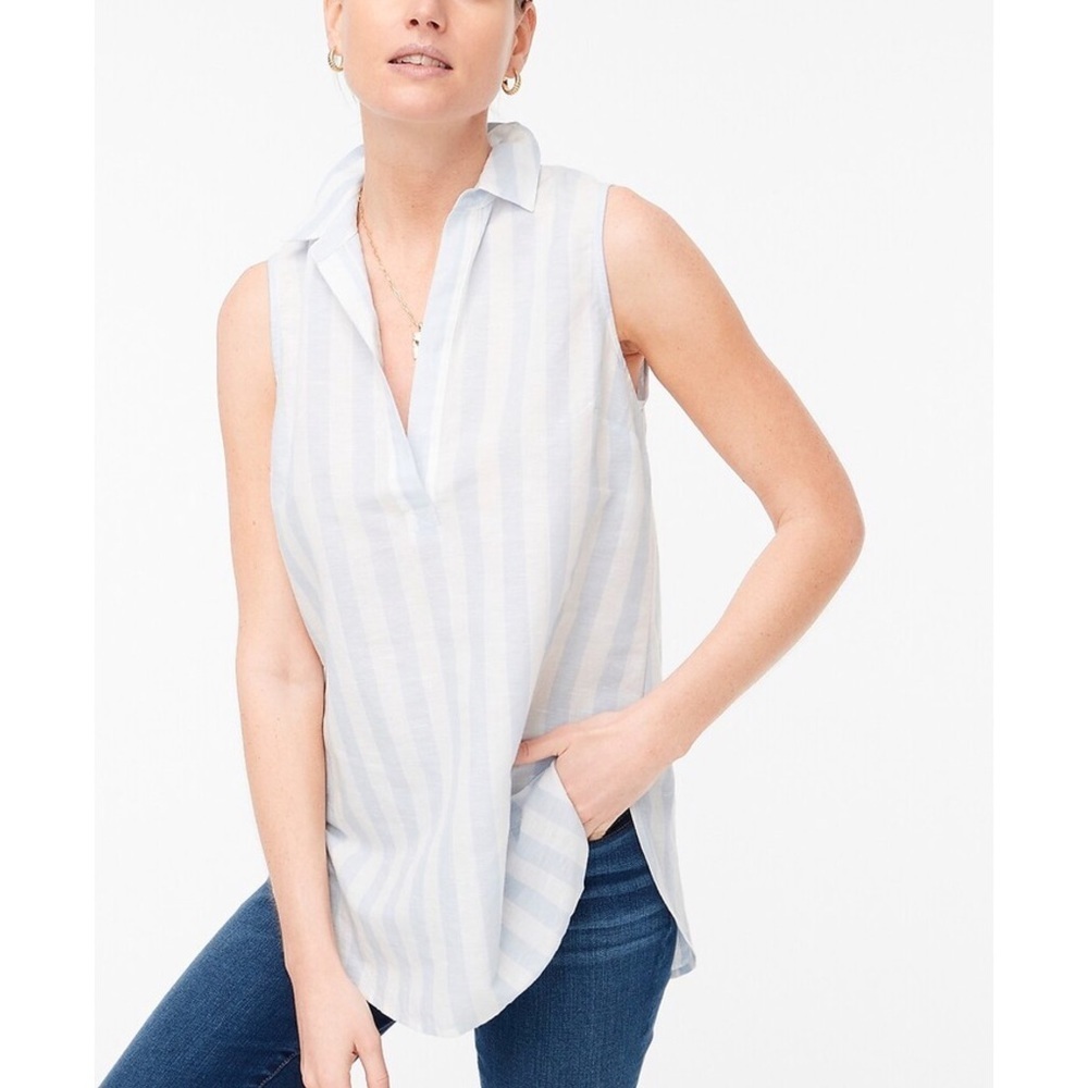 J. Crew striped linen-cotton sleeveless popover tunic top